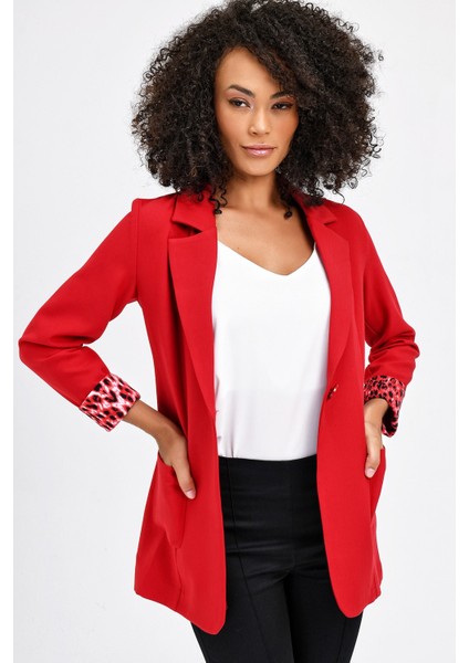 Yakalı Cepli Uzun Kol Kolu İsterse Katlanabilen Pamuklu Kumaş Blazer Ofis Ceket