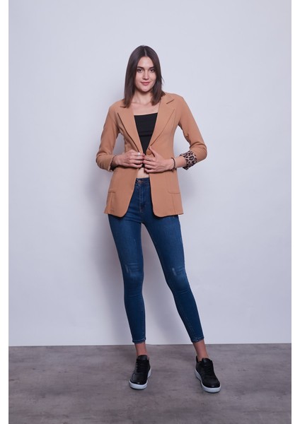 Yakalı Cepli Uzun Kol Kolu İsterse Katlanabilen Pamuklu Kumaş Blazer Ofis Ceket modelleri
