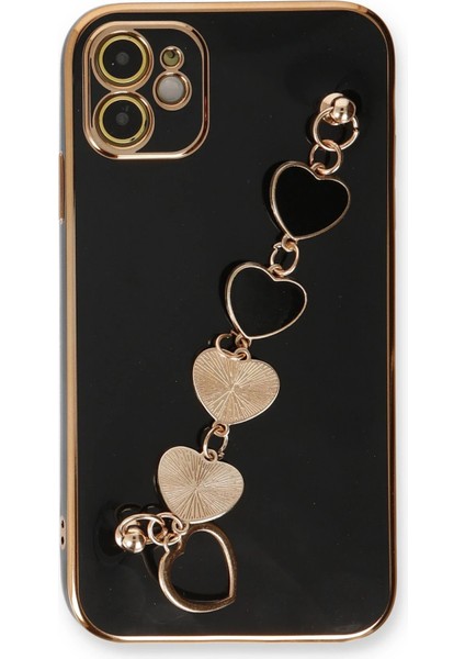 Apple iPhone 12 Elegant Charm Case (Kalpli Zincirli Kılıf) Elegant Silicone Cover - Siyah fiyatları
