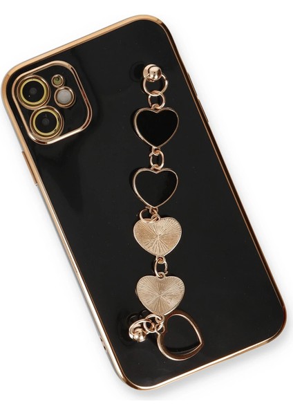 Apple iPhone 12 Elegant Charm Case (Kalpli Zincirli Kılıf) Elegant Silicone Cover - Siyah modelleri