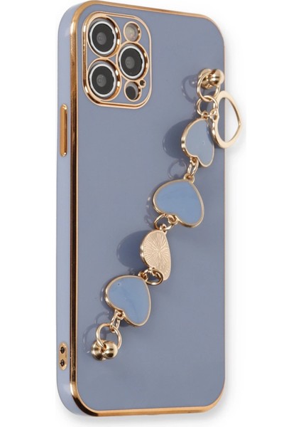 Apple iPhone 12 Pro Max Elegant Charm Case (Kalpli Zincirli Kılıf) Elegant Silicone Cover - Gri