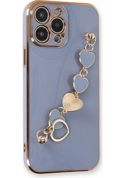 Apple iPhone 13 Pro Max Elegant Charm Case (Kalpli Zincirli Kılıf) Elegant Silicone Cover - Gri