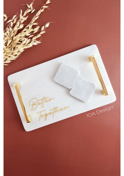 Better Together - Gerçek Mermer Söz/Nişan Tepsisi + 2 Adet Çıkarılabilir Yüzüklük - Altın Kulp fiyatları