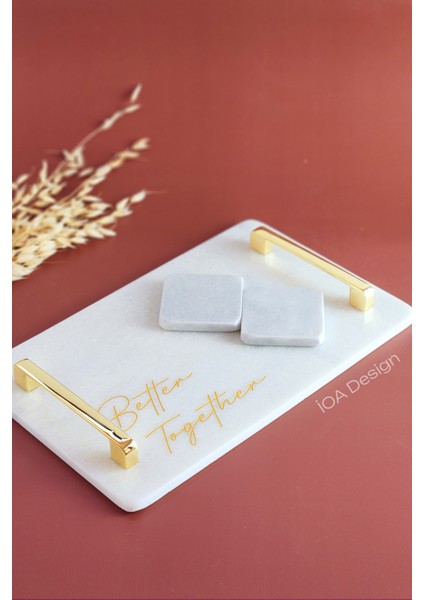 Better Together - Gerçek Mermer Söz/Nişan Tepsisi + 2 Adet Çıkarılabilir Yüzüklük - Altın Kulp modelleri