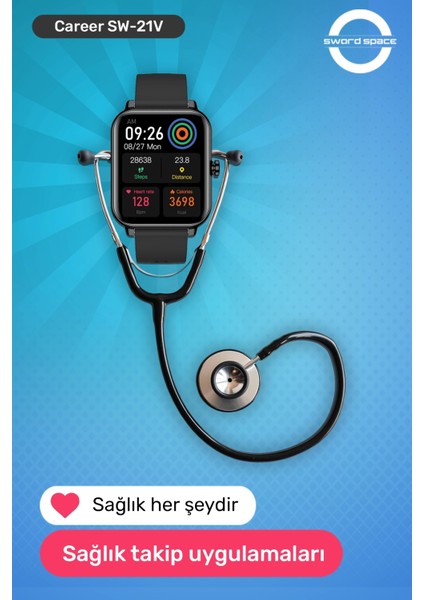 Career Akıllı Saat Bildirim,kalp Atış,uyku Takibi,spor,sağlık, Ios&android Uyumlu 44MM IP67 Uzun Pil Ömrü Türkçe Menü SW-21V