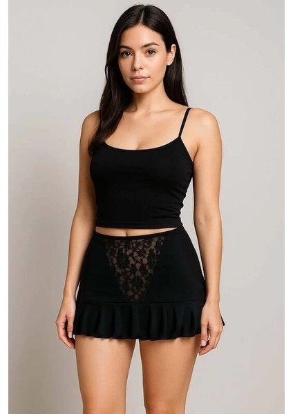 Venlisa Dantel Detaylı Pileli Mini Etek V9500