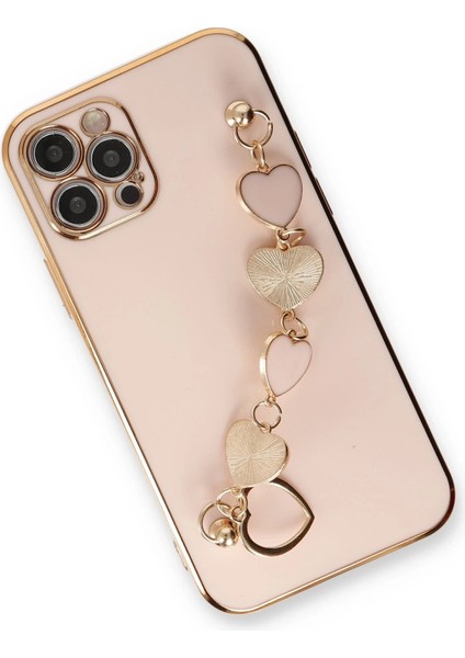 Apple iPhone 12 Pro Elegant Charm Case (Kalpli Zincirli Kılıf) Elegant Silicone Cover - Pudra modelleri