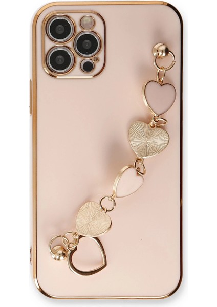 Apple iPhone 12 Pro Max Elegant Charm Case (Kalpli Zincirli Kılıf) Elegant Silicone Cover - Pudra indirimleri