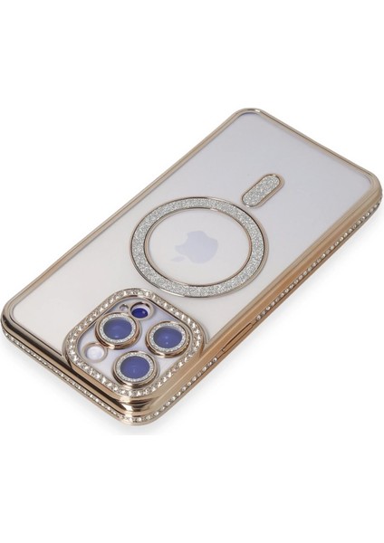 Apple iPhone 14 Pro Max Kılıf Aurora Luxe Glitter Magsafe Kılıf – Premium Şeffaf Parıltılı Kapak - Gold indirimleri