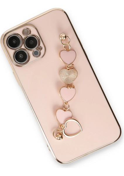 Apple iPhone 14 Pro Elegant Charm Case (Kalpli Zincirli Kılıf) Elegant Silicone Cover - Pudra modelleri