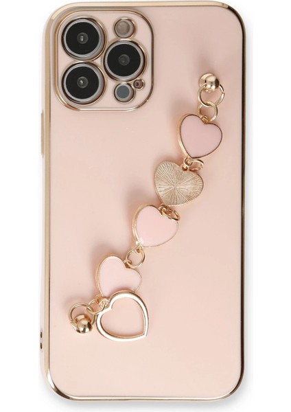 Apple iPhone 14 Pro Max Elegant Charm Case (Kalpli Zincirli Kılıf) Elegant Silicone Cover - Pudra fiyatları