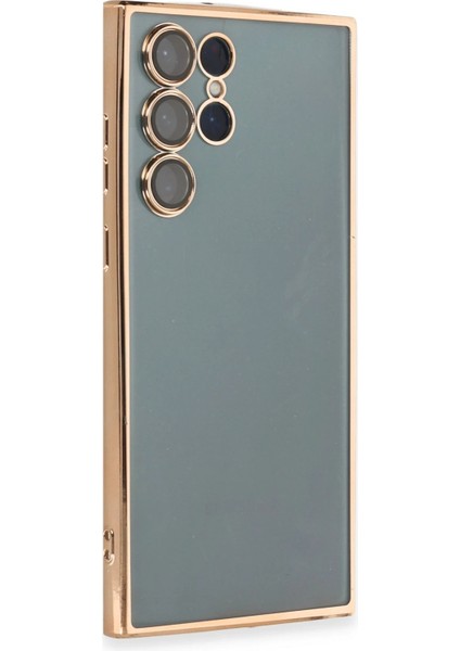 Samsung Galaxy S22 Ultra Crystal Shield Lensli Silikon (Lens Protector / Kamera Koruyucu Kılıf) - Gold