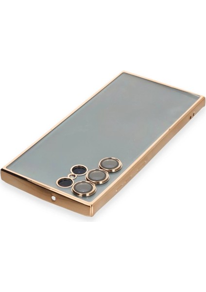 Samsung Galaxy S22 Ultra Crystal Shield Lensli Silikon (Lens Protector / Kamera Koruyucu Kılıf) - Gold modelleri