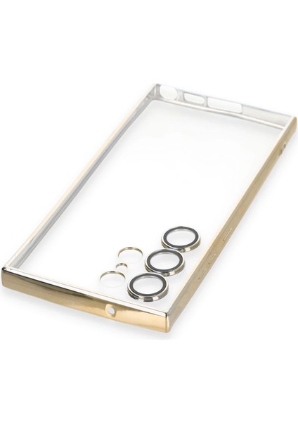 Samsung Galaxy S23 Ultra Crystal Shield Lensli Silikon (Lens Protector / Kamera Koruyucu Kılıf) - Gold fırsatları