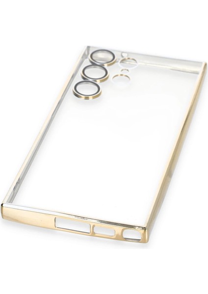 Samsung Galaxy S23 Ultra Crystal Shield Lensli Silikon (Lens Protector / Kamera Koruyucu Kılıf) - Gold indirimleri