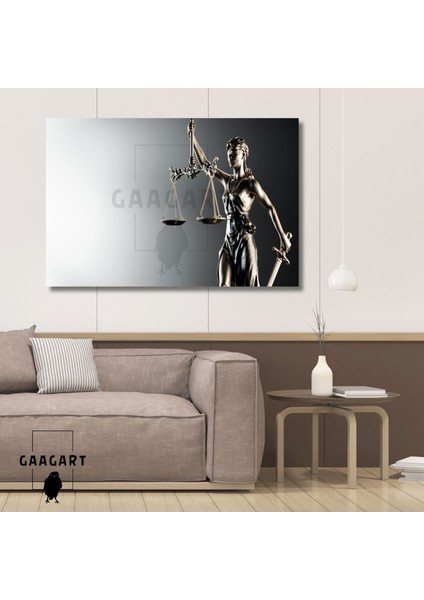Tekli Yatay Kanvas Duvar Tablosu Gri Detaylı Adalet Tanrıçası