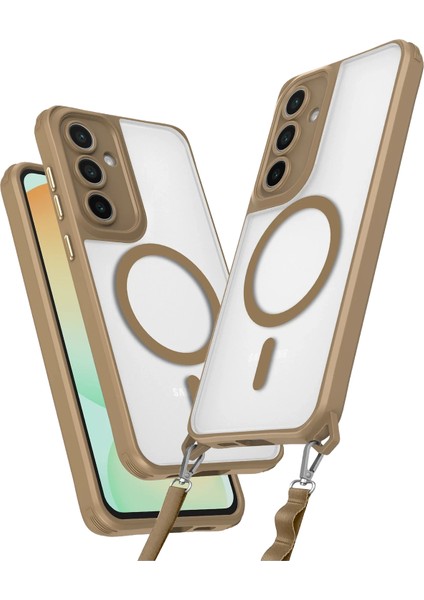 Samsung Galaxy S24 Fe Premium Enka Magsafe Kılıf – Şeffaf Crystal Clear Tasarım, Askı Aparatlı Dayanıklı Kapak - Desert