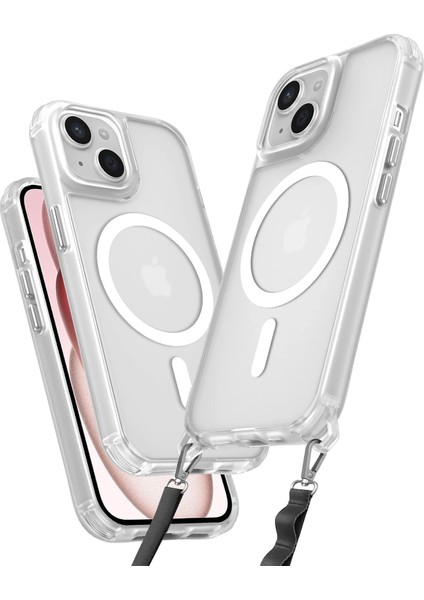 Apple iPhone 15 Plus Premium Enka Magsafe Kılıf – Şeffaf Crystal Clear Tasarım, Askı Aparatlı Dayanıklı Kapak - Şeffaf