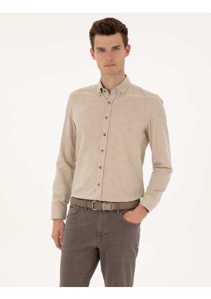 Erkek Bej Slim Fit Uzun Kollu Gömlek 50316751-VR011