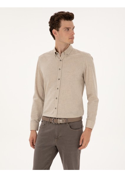 Erkek Bej Slim Fit Uzun Kollu Gömlek 50316751-VR011 modelleri