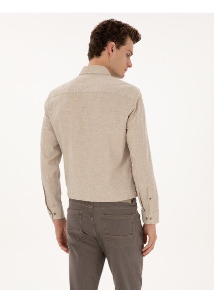 Erkek Bej Slim Fit Uzun Kollu Gömlek 50316751-VR011 indirimleri