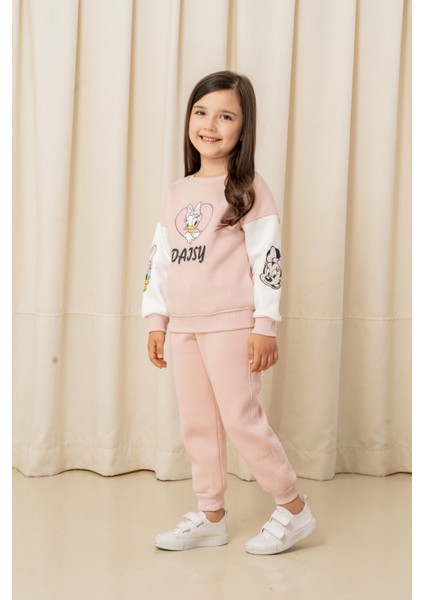 Kız Çocuk Taşlı Kalp Daisy Şardonlu 2'li Takım - 6307/6308