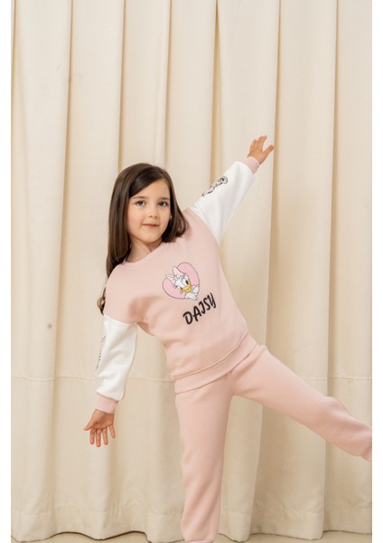 Kız Çocuk Taşlı Kalp Daisy Şardonlu 2'li Takım - 6307/6308