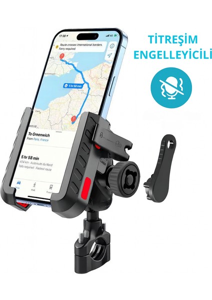Universal Motosiklet Telefon Tutucu - Titreşim ve Düşme Önleyici, Tam Koruma, 360° Ayarlanabilir