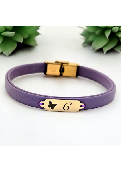 14 Ayar Plakalı Altın C Harfine Özel Doğal Mor Derili Kelebek Figürlü Hediye BILEKLIK-653HARF fiyatları