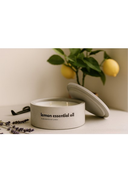 Dekoratif El Yapımı Yatay Mum : Çift Fitilli : Kokulu Soya Mum : Lemon Essential Oil