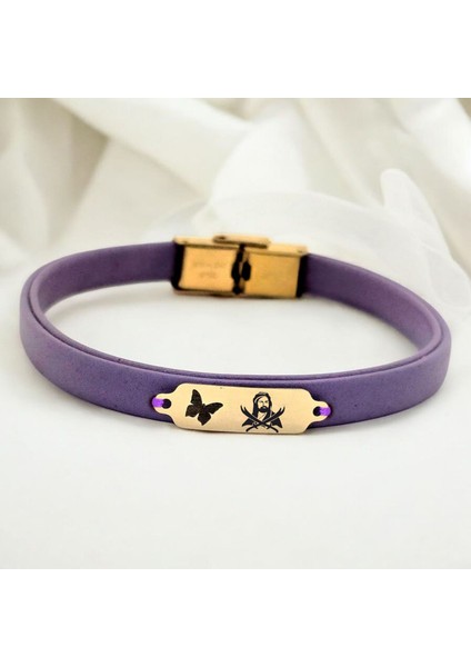 Altın Plakalı 14 Ayar Hz Ali Temalı Kelebek Figürlü Doğal Mor Derili Hediye BILEKLIK-653SEMBOL fiyatları