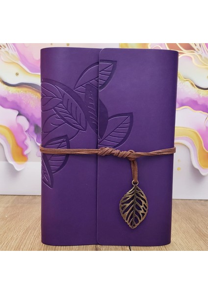 Yaprak Desenli Çizgisiz Deri Defter