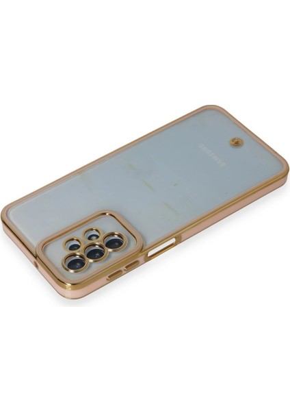 Samsung Galaxy A23 4g Elegant Liva Lens Kapak – (Şeffaf Gövde, Altın Çerçeveli Kamera Koruma) - Pudra modelleri