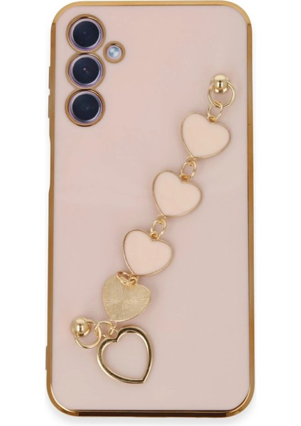 Samsung Galaxy A24 4g Elegant Charm Case (Kalpli Zincirli Kılıf) Elegant Silicone Cover - Pudra