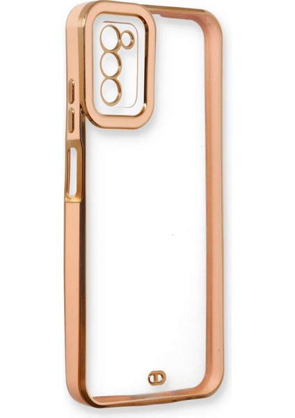 Samsung Galaxy A03S Elegant Liva Lens Kapak – (Şeffaf Gövde, Altın Çerçeveli Kamera Koruma) - Rose fırsatları