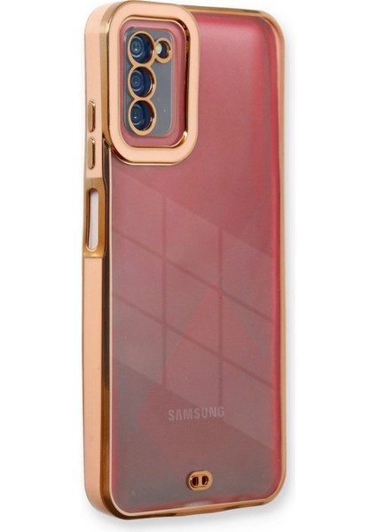 Samsung Galaxy A03S Elegant Liva Lens Kapak – (Şeffaf Gövde, Altın Çerçeveli Kamera Koruma) - Rose indirimleri