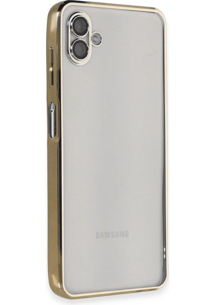 Samsung Galaxy A04 Crystal Shield Lensli Silikon (Lens Protector / Kamera Koruyucu Kılıf) - Gold