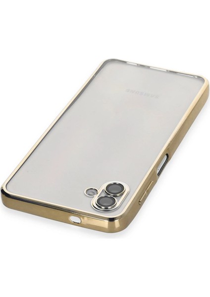Samsung Galaxy A04 Crystal Shield Lensli Silikon (Lens Protector / Kamera Koruyucu Kılıf) - Gold modelleri