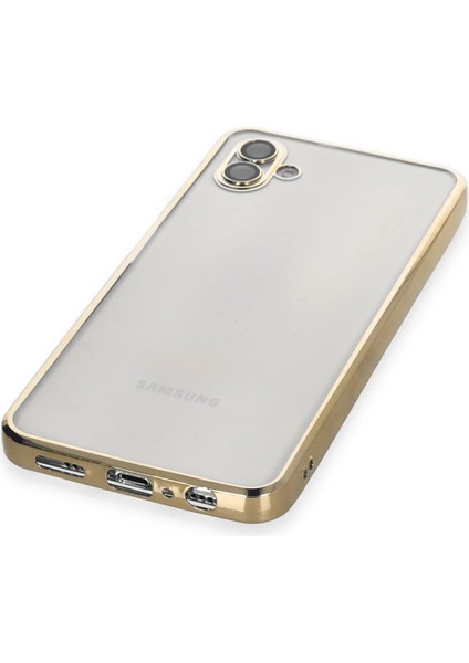 Samsung Galaxy A04 Crystal Shield Lensli Silikon (Lens Protector / Kamera Koruyucu Kılıf) - Gold fırsatları