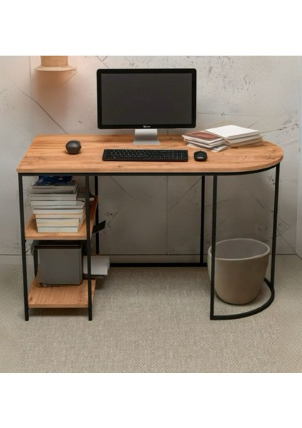 Raflı Çalışma Masası 125 cm x 60 cm Bilgisayar Masası Çok Amaçlı Makyaj Masası Ofis Masası Yemek Masası Atlantik Çam Rengi