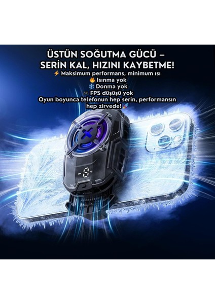 Dijital Göstergeli Turbo Fan Işıklı Klipsli 27W Telefon Soğutucu Radyatör Tüm Telefonlara Uyumlu modelleri