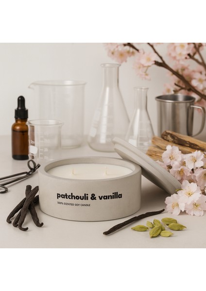 Dekoratif El Yapımı Yatay Mum : Çift Fitilli : Kokulu Soya Mum : Patchouli & Vanilla
