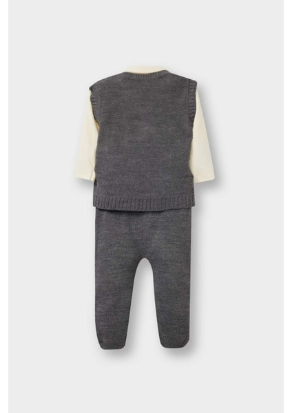 Erkek Bebek 3'lü Takım Triko Yelek Uzun Kollu Çıtçıtlı Body Pantolon C9597A525WN