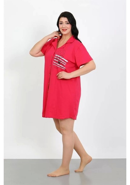 Büyük Beden Penye Düğmeli Fuşya Tunik Gecelik fırsatları