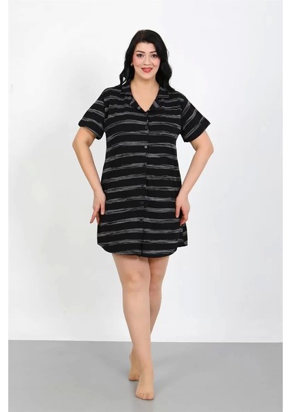 Büyük Beden Penye Düğmeli Siyah Tunik Gecelik fiyatları