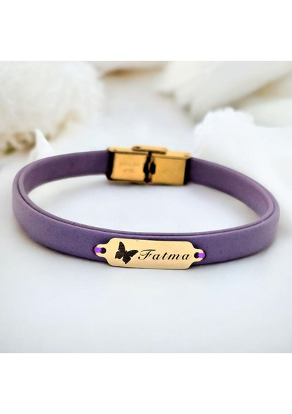 14 Ayar Plakalı Altın Fatma Ismine Özel Doğal Mor Derili Kelebek Figürlü Hediye BILEKLIK-653ISIM fiyatları
