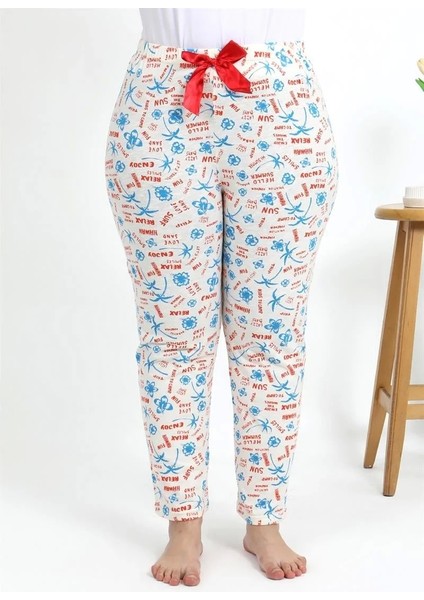 Kadın Pamuklu Büyük Beden Alt Pijama Ekru