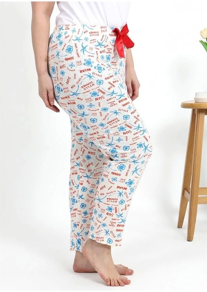 Kadın Pamuklu Büyük Beden Alt Pijama Ekru