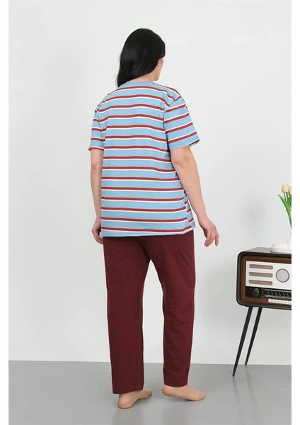 Kadın Büyük Beden Kısa Kol Penye Pijama Takımı Mavi indirimleri