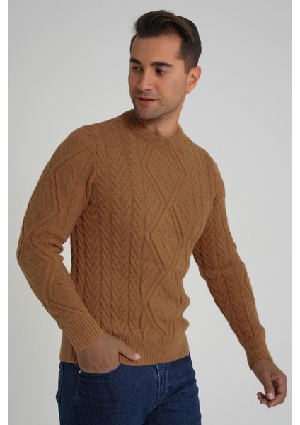 Erkek Baklava Yürütmeli Saç Örgülü Bisiklet Yaka Yün Kazak TRIST-5347